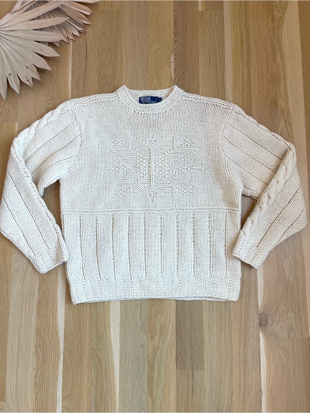 Polo by Ralph Lauren Vintage Snowflake Star 100% Wool Cable Hand Knit Sweater